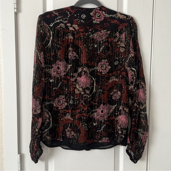 A.L.C. Silk Mac Tunic Top Brown Sheer Floral Print Balloon Sleeve Size 8 - Picture 12 of 15